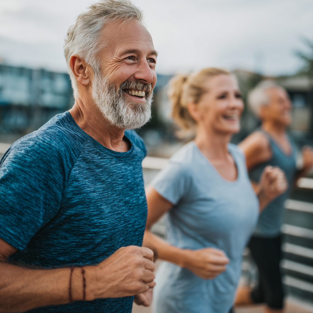 Middle-aged adults enjoying active lifestyle with natural movement patterns
